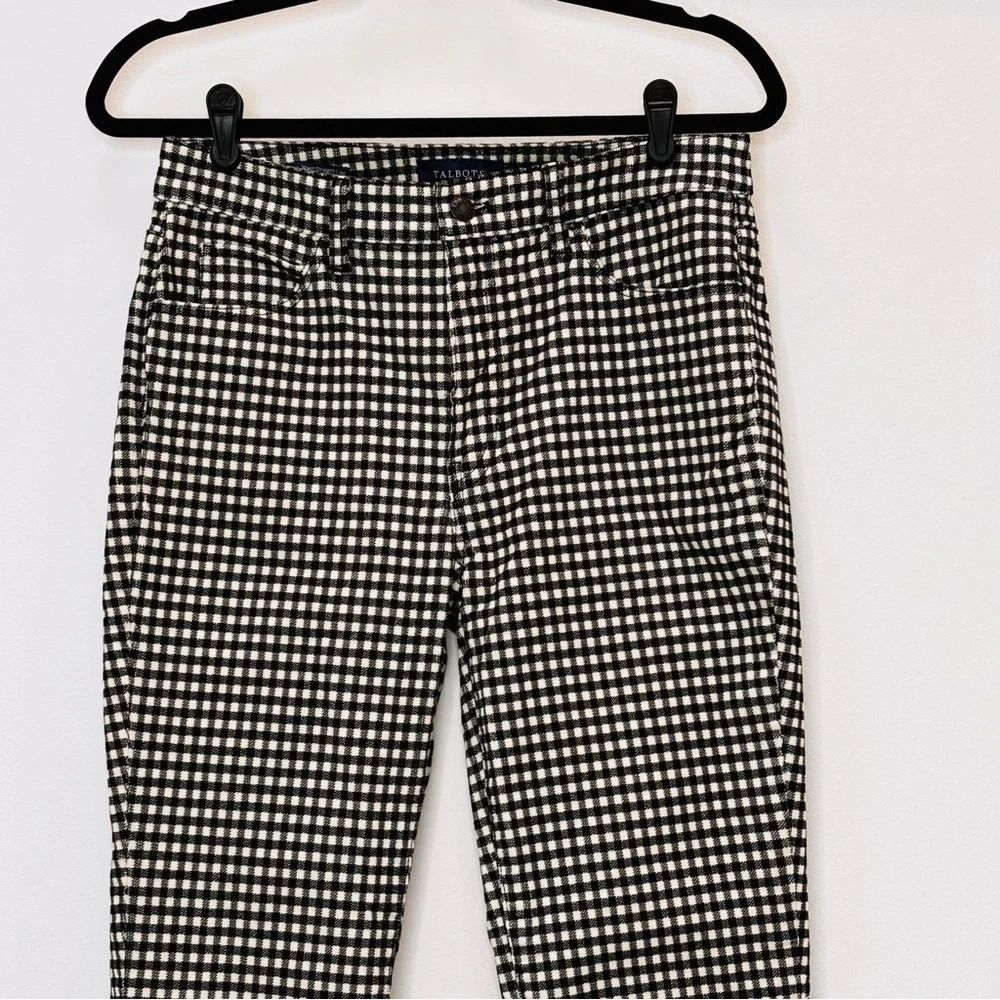 Talbots Stretch Corduroy Straight Leg Pants Buffalo Plaid Preppy Black White 6P
